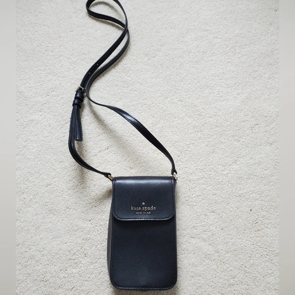 Kate Spade Staci North South Flap Phone Crossbody in Black Saffiano Leather